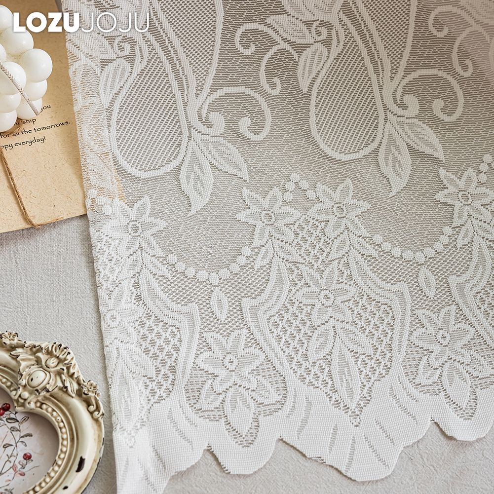1PC LOZUJOJU French Retro Lace Short Curtain, Rustic Style, Lightweight Sheer Curtain for Living Room Kitchen Cupboard Window Home Decor
