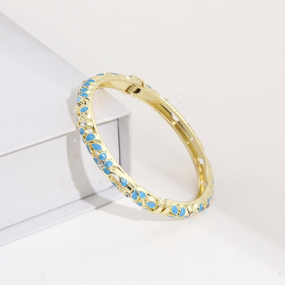 Vintage Cloisonne Bracelet Traditional Flower Flower Enamel Bangle Enamel Bangle Casual Occasions синий