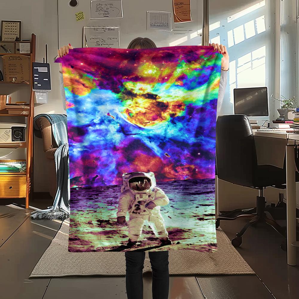 1Pc Astronaut Print Flannel Blanket, High Quality Comfortable for All Seasons, Home Decor, Warmth and Comfort, Perfect for Christmas Gifts