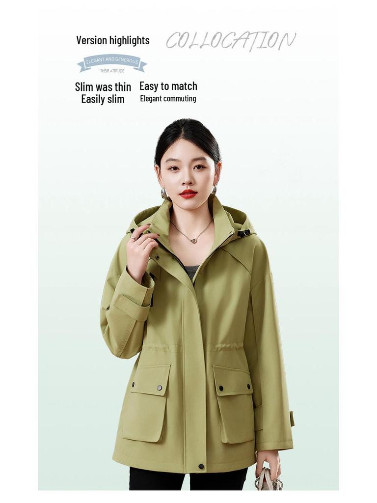 Women's Fashionable Mid-Length Hooded Trench Coat, 2025 Spring/Autumn, New Korean Loose High-End Design.