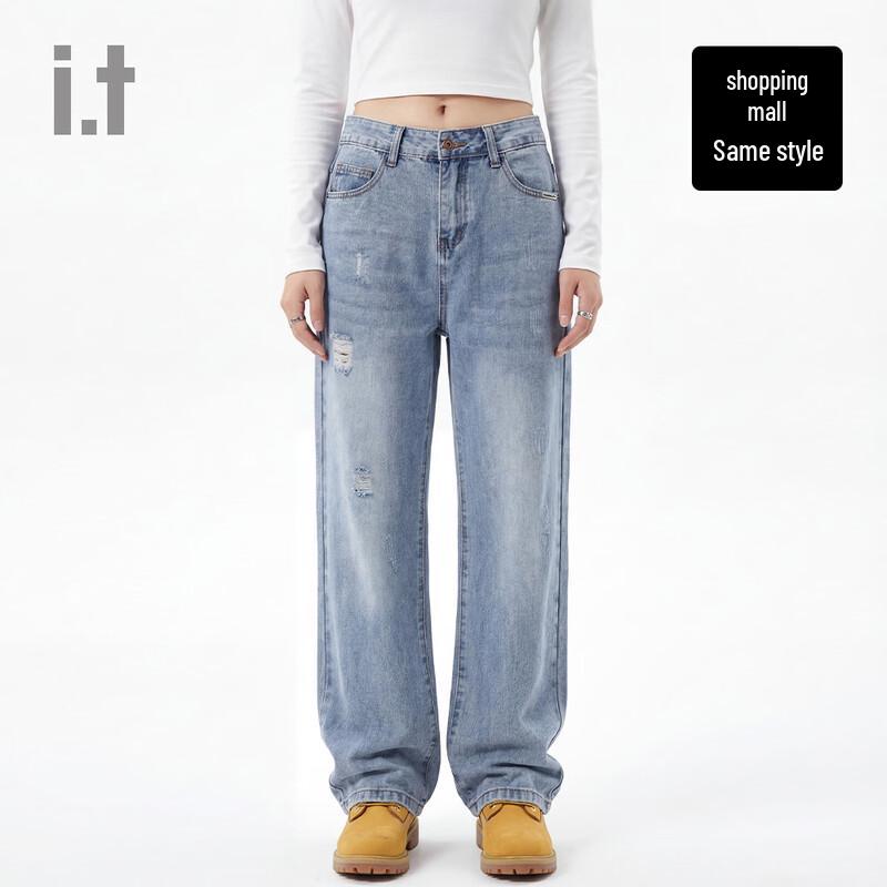 CHOCOOLATE Unisex Distressed Straight-Leg Denim Jeans 28
