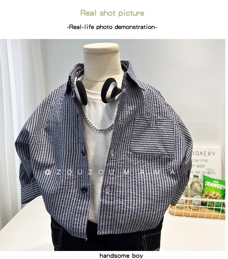 2026 Boys' Cool Autumn Striped Shirt Jacket for Small to Medium Children