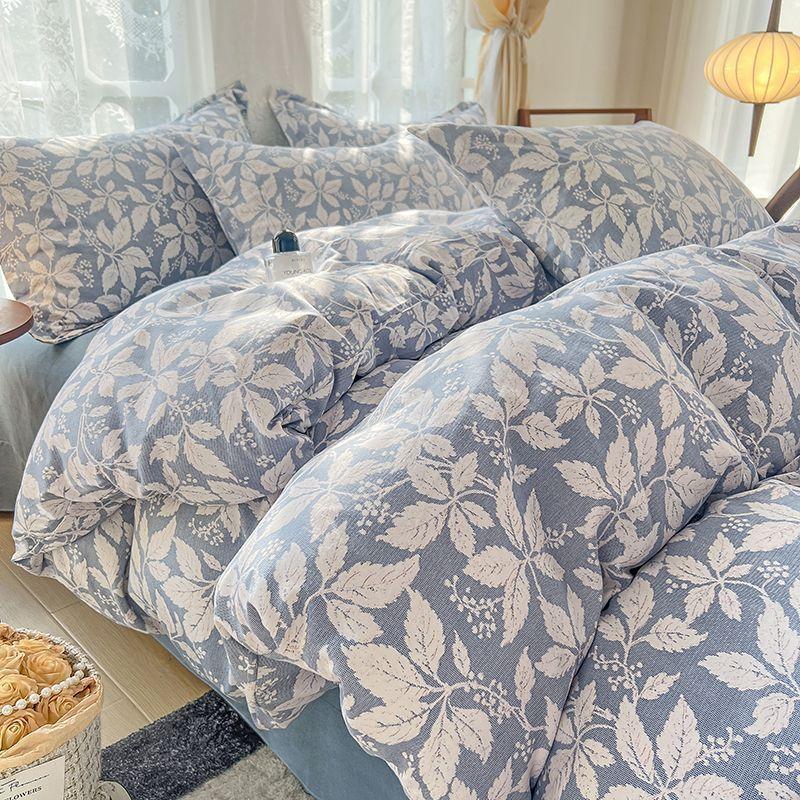 Pastoral Style Ins Style Duvet Set Bedding Set Small Floral. Warm And Thickened  Double-layer Washing Cotton Bed Sheet And Duvet