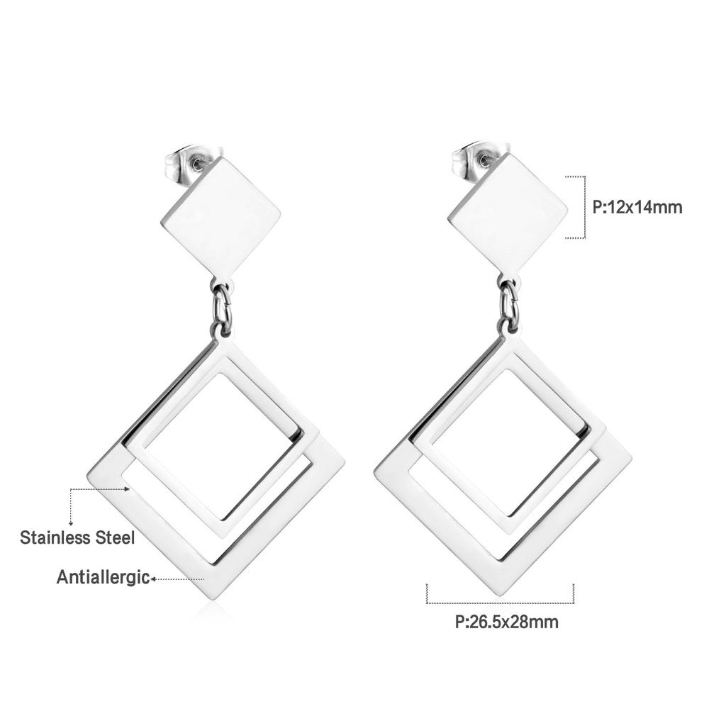Geometric Stud Earrings Round Triangle Fringed Earrings Stainless Steel Plated 18K Gold Earrings