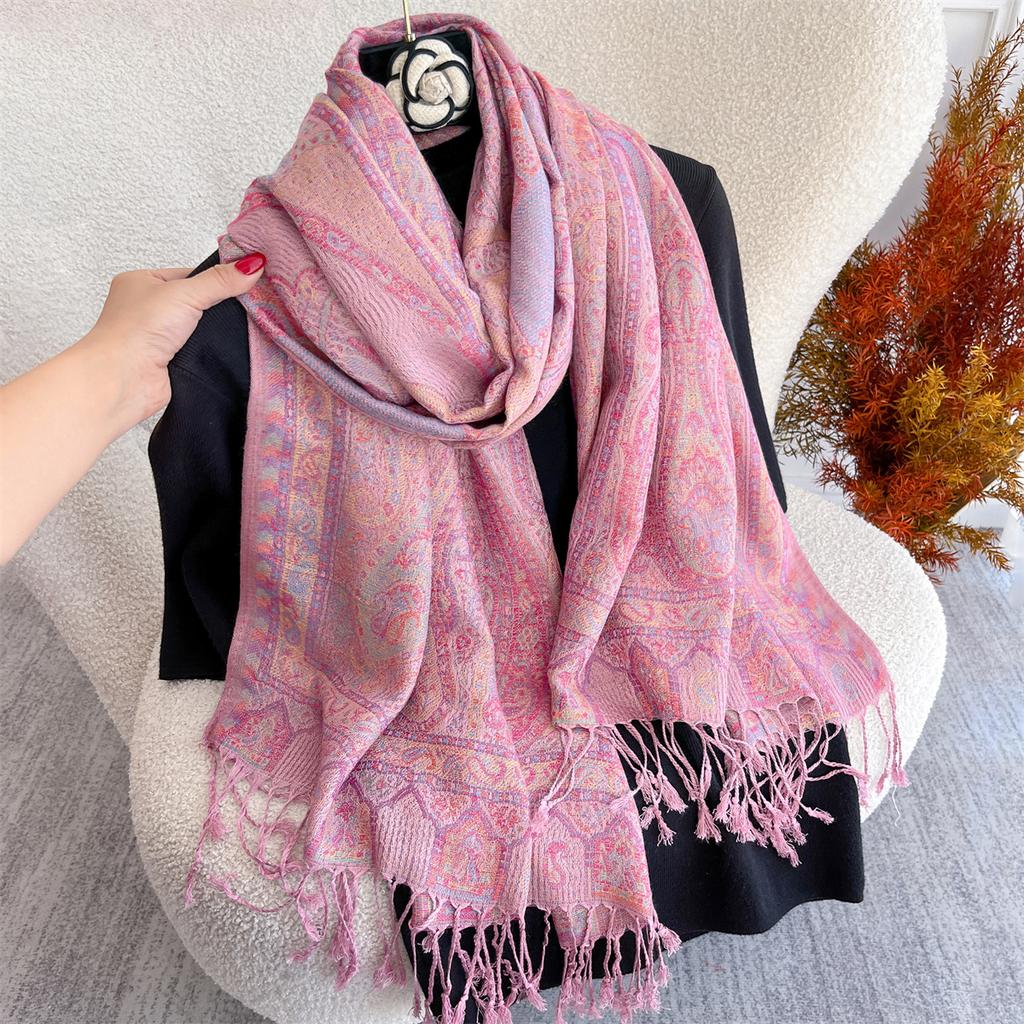 70x180cm Winter Warm Thick Jacquard Scarf Outdoor Women Travel Paisley Cashmere Tassel Shawl Neck Wrap Pashmina