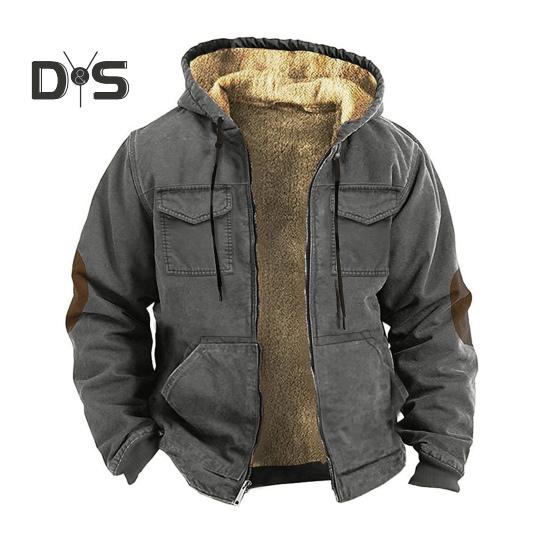 

Мужская термокуртка с капюшоном, затягивающимся шнурком, длинным рукавом, однотонная куртка с карманами, застежкой-молнией, плюшевой подкладкой, спортивное пальто XXXL