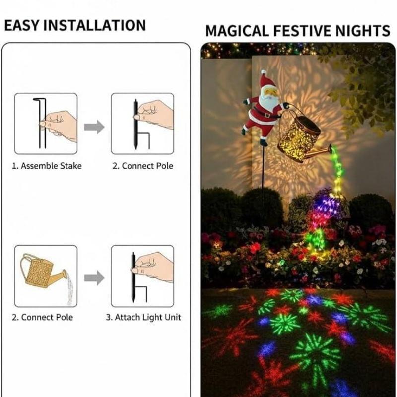 Santa Claus Handheld Solar Powered Water Bottle Lawn Ornament Metal Outdoor Ground Insertion Decorative Atmosphere Gift