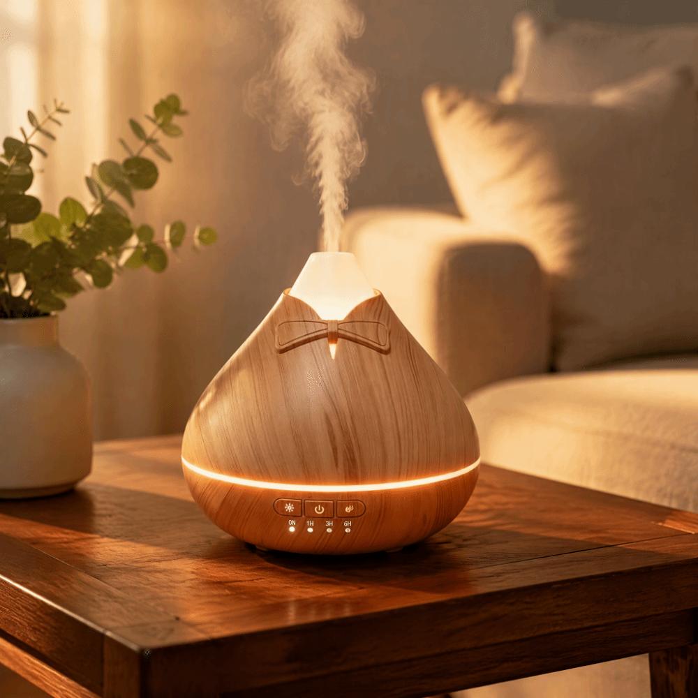 Wood Grain Cool Mist Humidifier Quiet Essential Oil Scent Machine Home Use