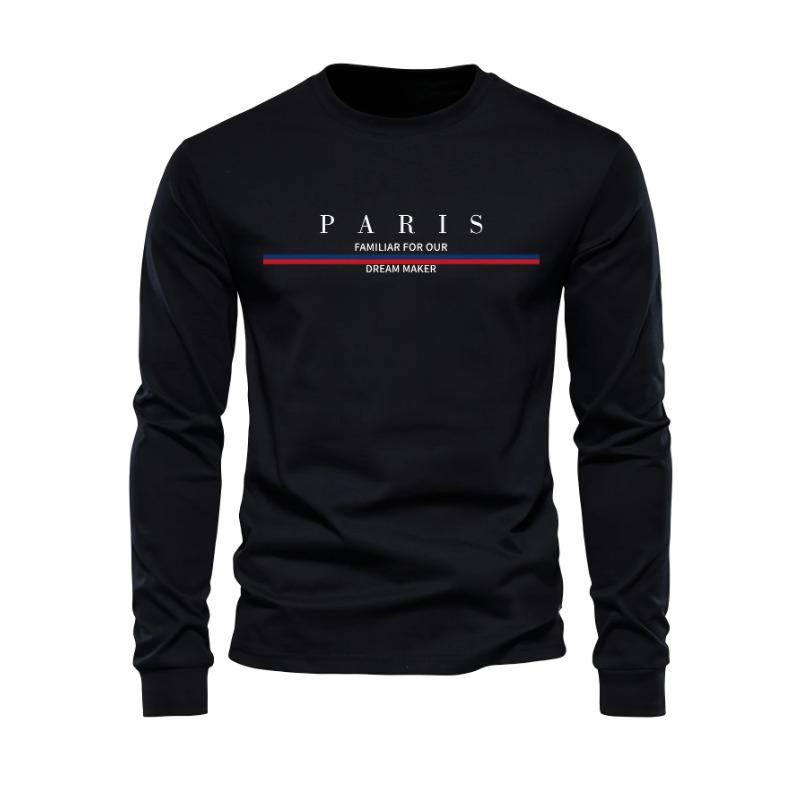 Men's Paris Print SWEATS Hoodies  Loose Fit Print Casual Round Neck Top Men's Autumn Winter Warm Round Neck Hoodie Pullovers & Long Sleeves Men’s