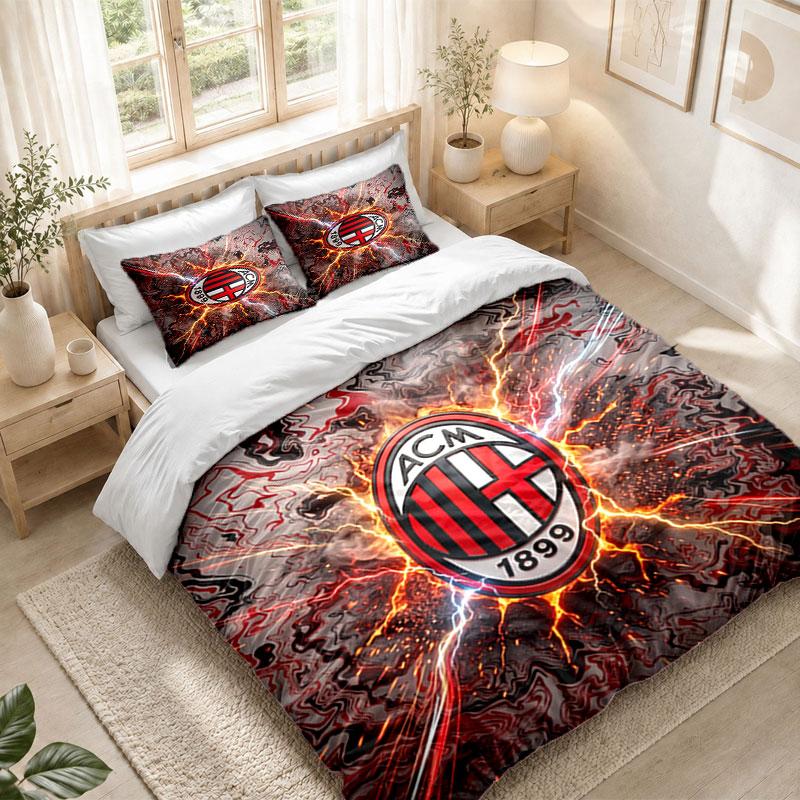 Bedding Set 1 Duvet Cover 2 Pillowcases AC Milan Print Bedroom Home Decoration