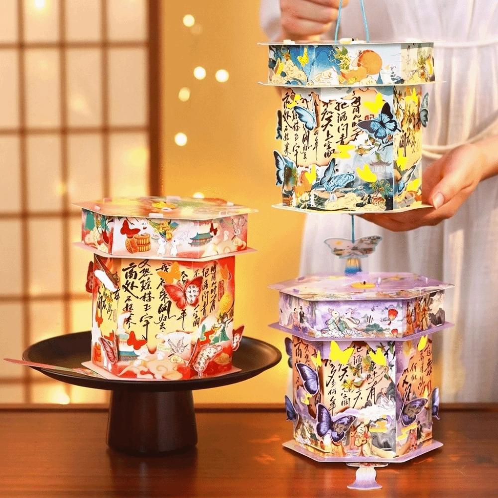 Lanterna di Carta per la Festa di Metà Autunno Leggera Luminosa Portatile Benedizione Tradizionale Materiale Artigianale DIY Kit Decorazione per la Casa