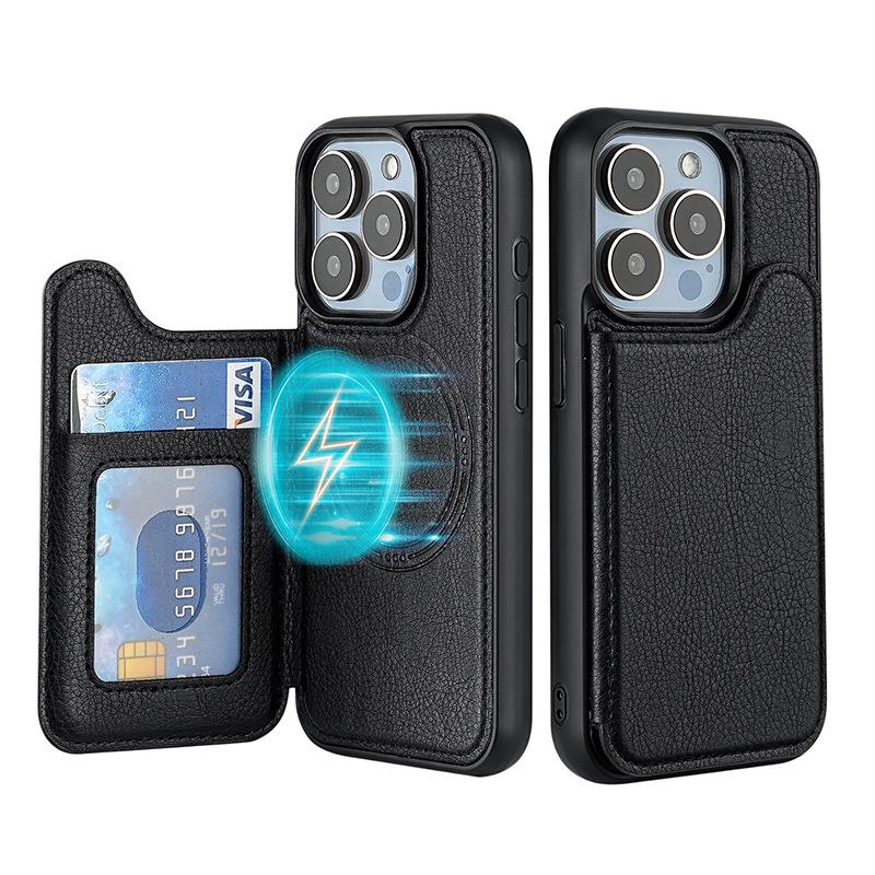 iPhone 15 Pro Max Magnetic Leather Flip Cover with MagSafe Card Slot