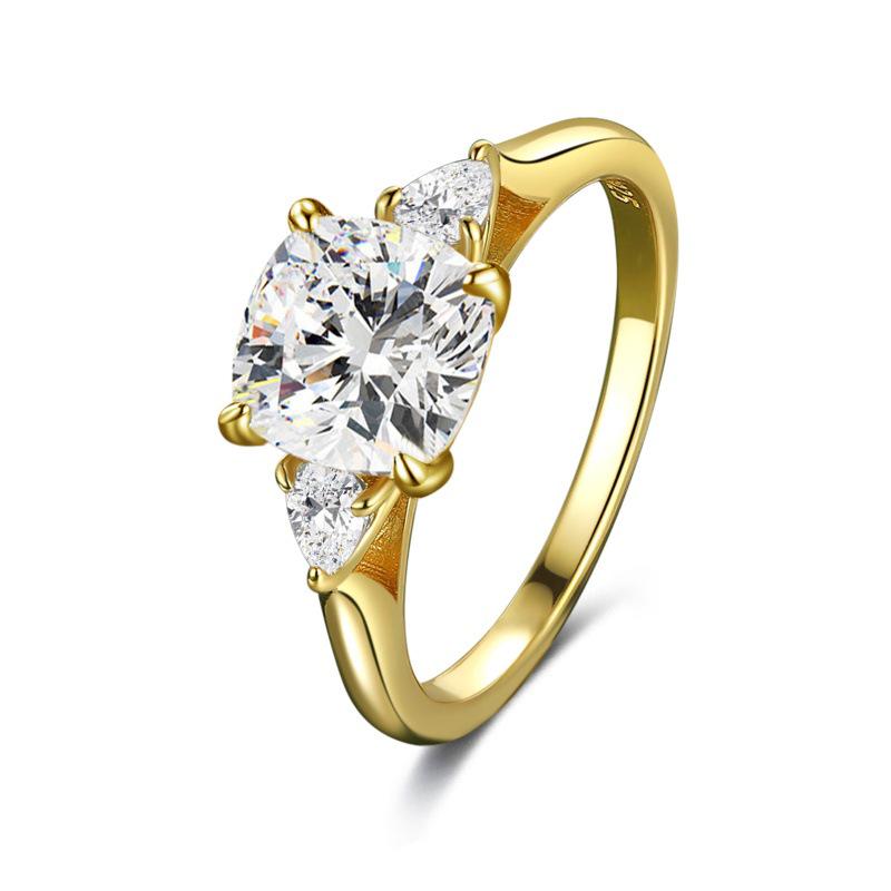 Sterling Silver Platinum-Gold Electroplated Ring with Inlaid Zircon - Fashionable Valentine's Day Gift Jewelry.