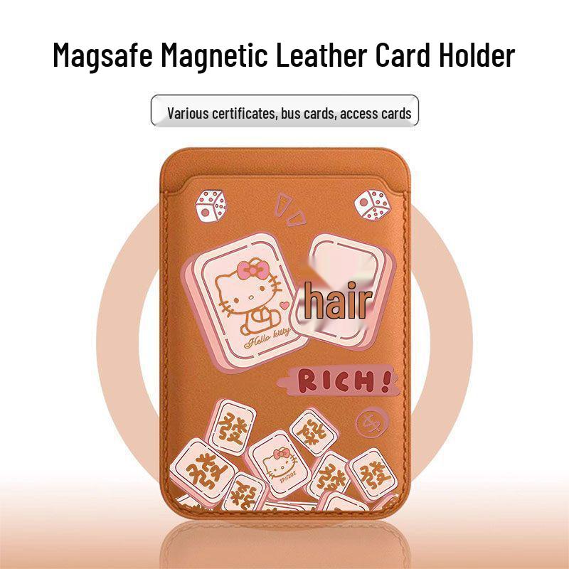 

KT Cat Leather MagSafe Card Holder & Phone Case - Compatible with Apple, Features Magnetic & Convenient Access. Single Card Holder