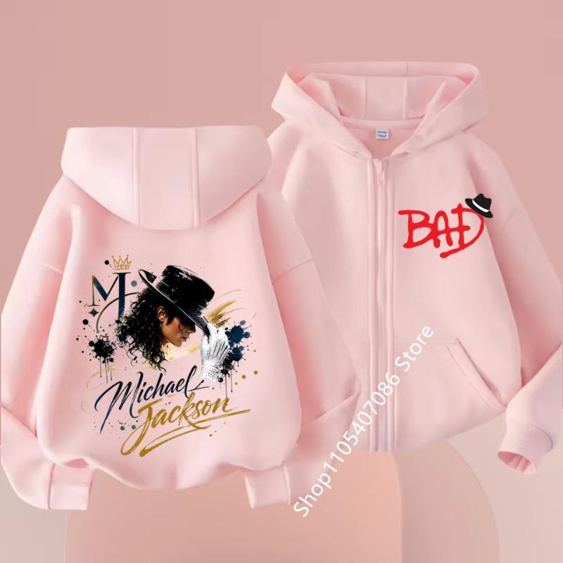 Felpa con cappuccio e zip per bambini, cardigan, top rosa per bambina e nero per bambino, felpa con cappuccio per bambini dai 3 ai 12 anni, autunno, cappotto stile Michael Jackson con zip