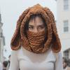 Cute Bunny Ear Balaclava Knit Warm Hooded Scarf Beanie Hat Crochet Skull Cap Collar Neck Cover Pullover Ski Mask Slouchy Hat