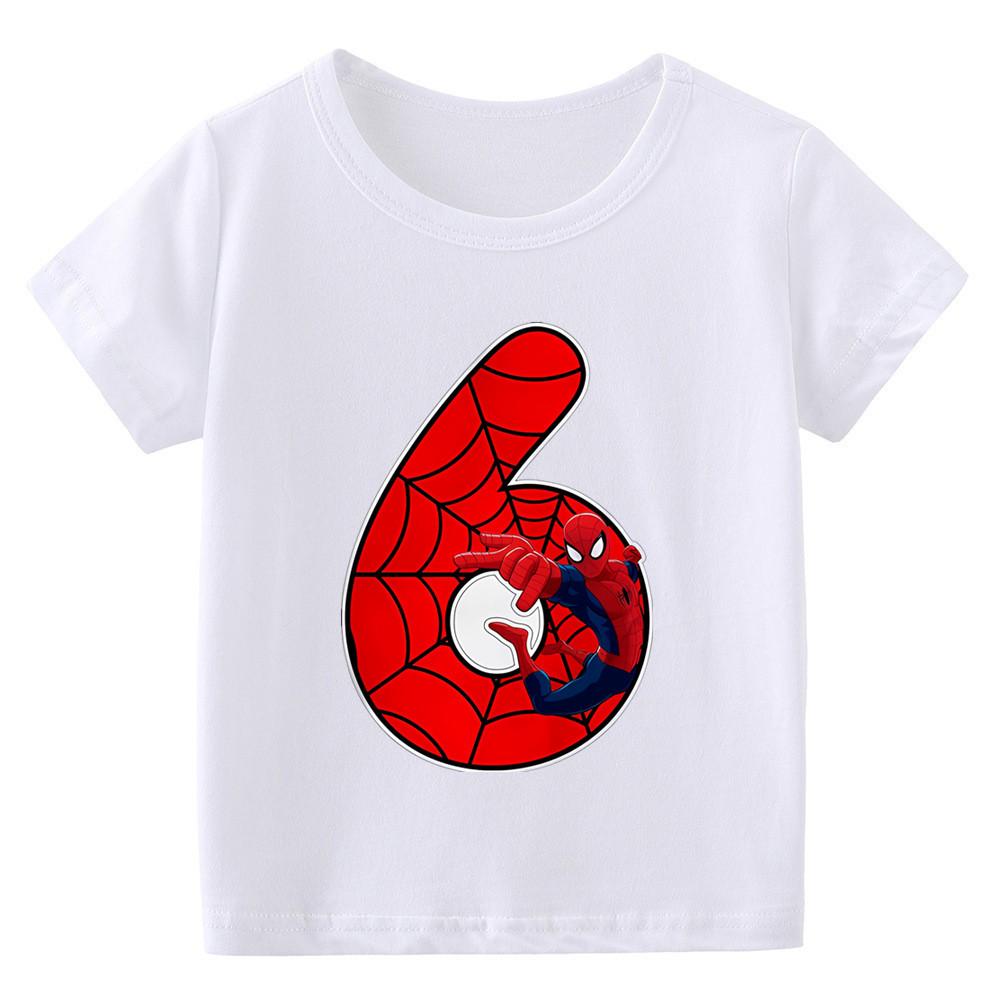 Summer New Children's 1-9 Years Old Birthday Number Cartoon Print T-Shirt Parent-Child Short Sleeve Boys and Girls