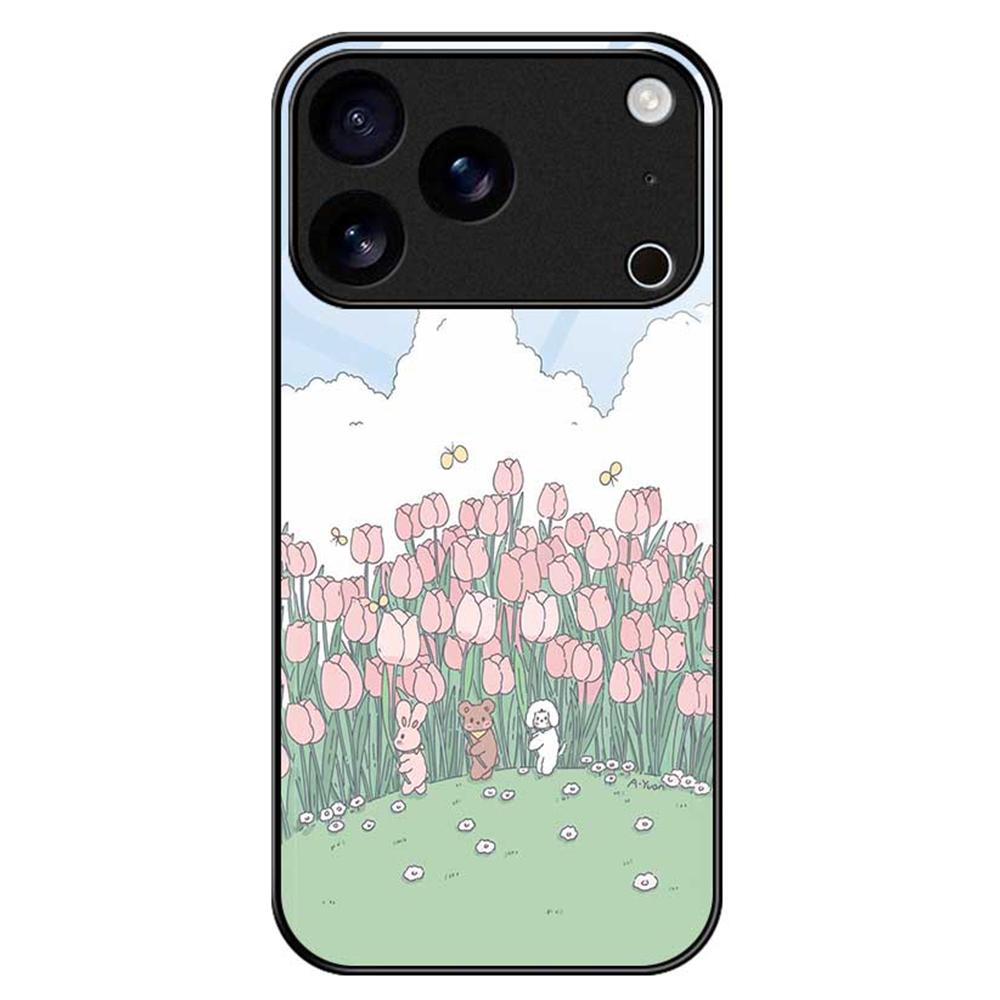 For iPhone 17 Pro Case PC TPU Tempered Glass Pattern Printing Phone Back Cover