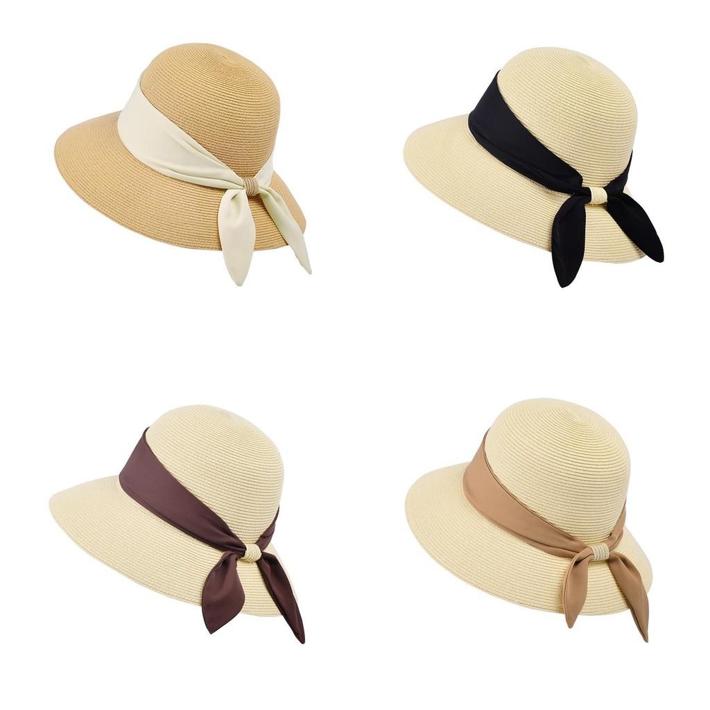 Paper Straw Wide Brim Sun Hat With French Silk Ribbon For Beach And Casual Summer Wear