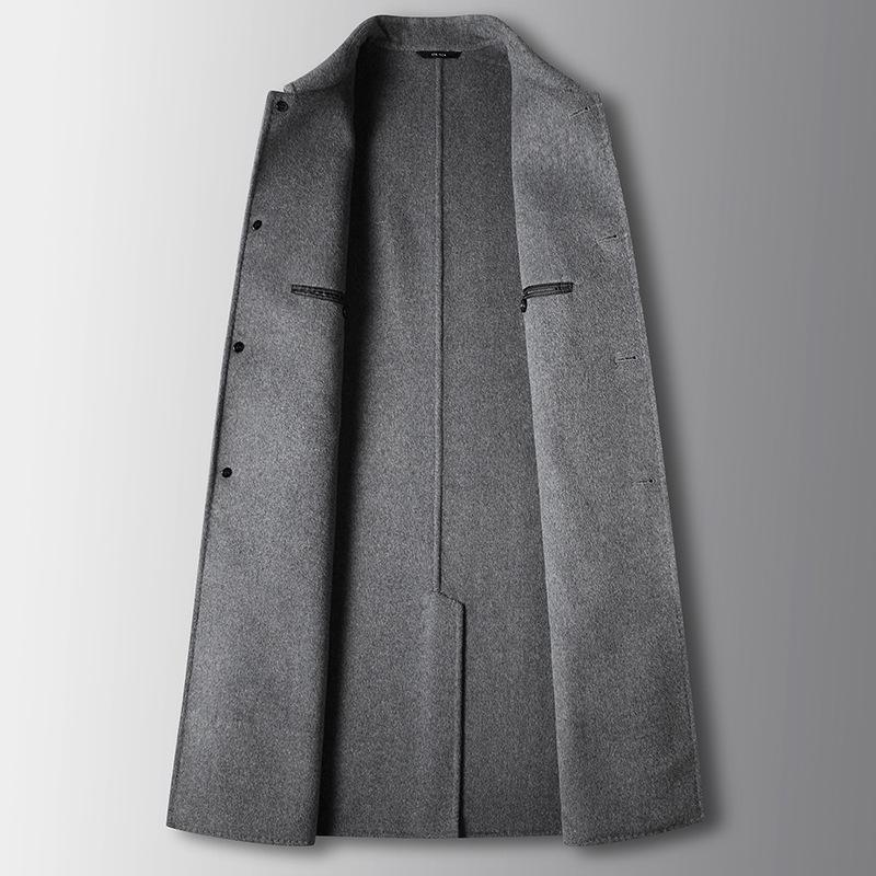 Men's Coat Autumn and Winter Medium and Long Double-sided Trench Coat Middle-aged and Young Business Wool Solid Color Casual Coat