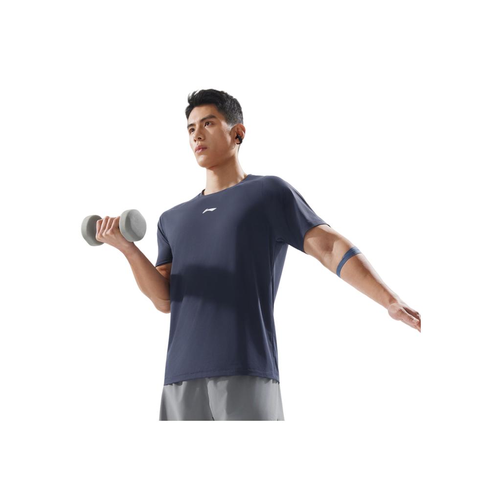 Li-Ning Plain Minimalist Sports Casual Round Neck Pullover Short Sleeve T-Shirt Men Tops Ink-Blue ATSV071-6