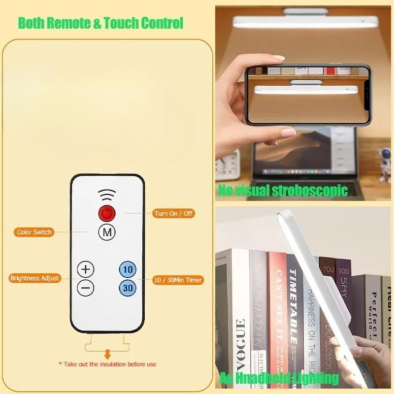 Remote LED Desk Lamp Magnetic Hanging Night Light USB Rechargeable Table Lamp 3 Colors Reading Light For Cabinet Closet Wardrobe