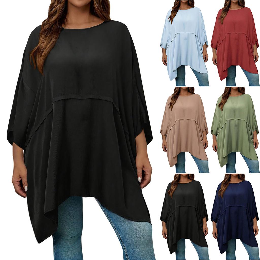 Women's Fashion Plus Size Loose,Fit Round Neck T,Shirt Color Top