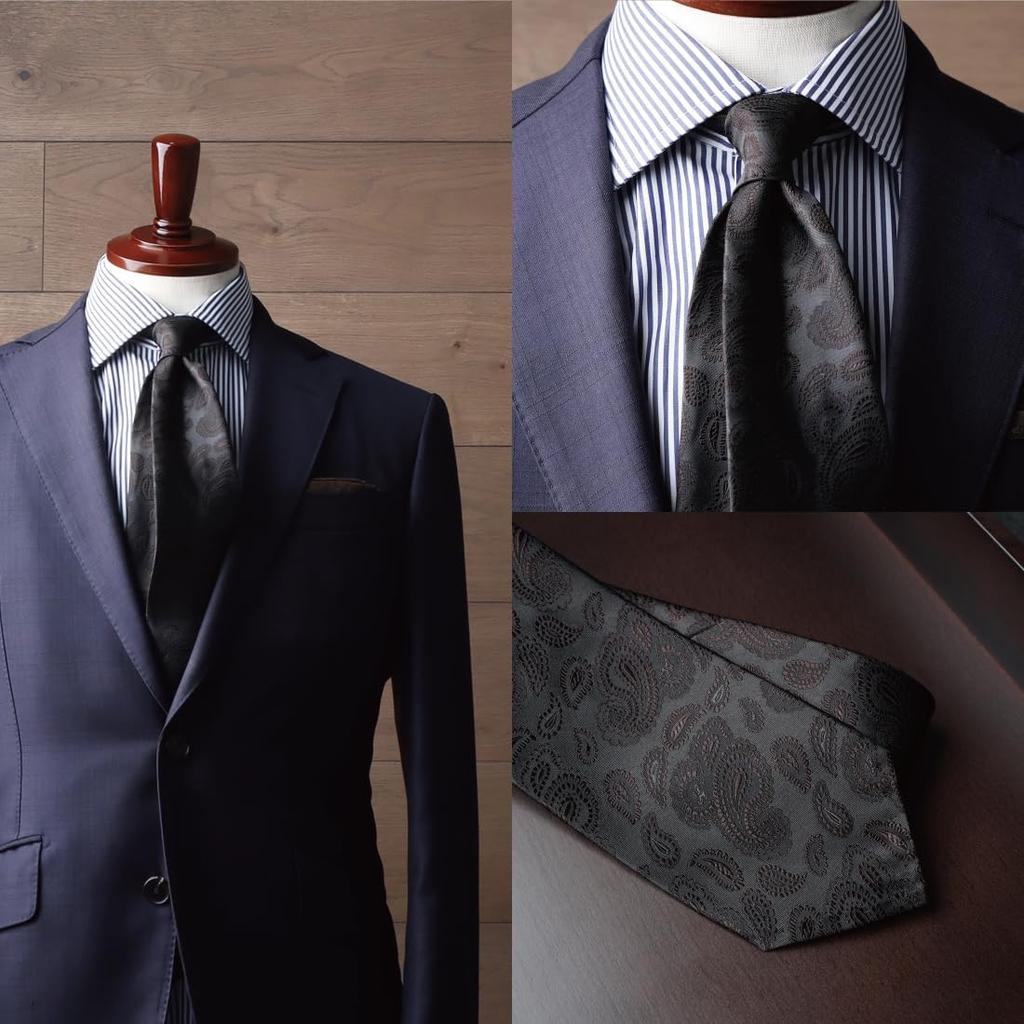 [Y&TAILOR] Krawatte [Settepieghe] Siebenfach Paisley Dreifach Handgerollt 100% Seide Marke Kyoto Tango Hergestellt in Japan Y&TAILOR (Paisley Grau