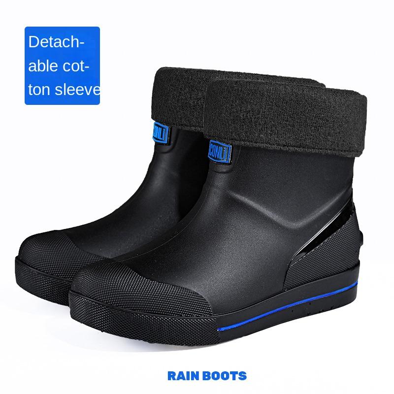 Snow Warm Thick Rain Boots, Kitchen Waterproof and Anti Slip Rain Shoes, Men's Fashionable and Wear-resistant Water Shoes