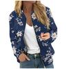 Fashionable Women Long Sleeve Casual Jacket Floral Leaf Print Round Neck Zipper