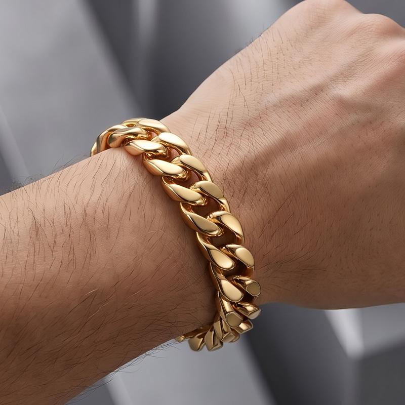 Men‘s Stainless Steel Cuban Link Chain Bracelet Wristband for Men Classical Jewelry Bracelets with Spring Clasp Waterproof 11MM