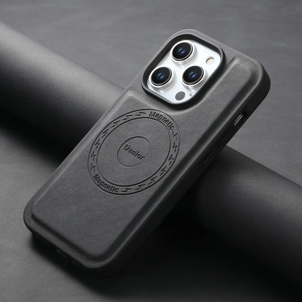 Magnetische Hülle für iPhone 16 15 14 13 12 Pro Max Plus Vintage Lederhülle für Magsafe Anti-Schlag Weiche Hülle iP16 Handy ./\';p