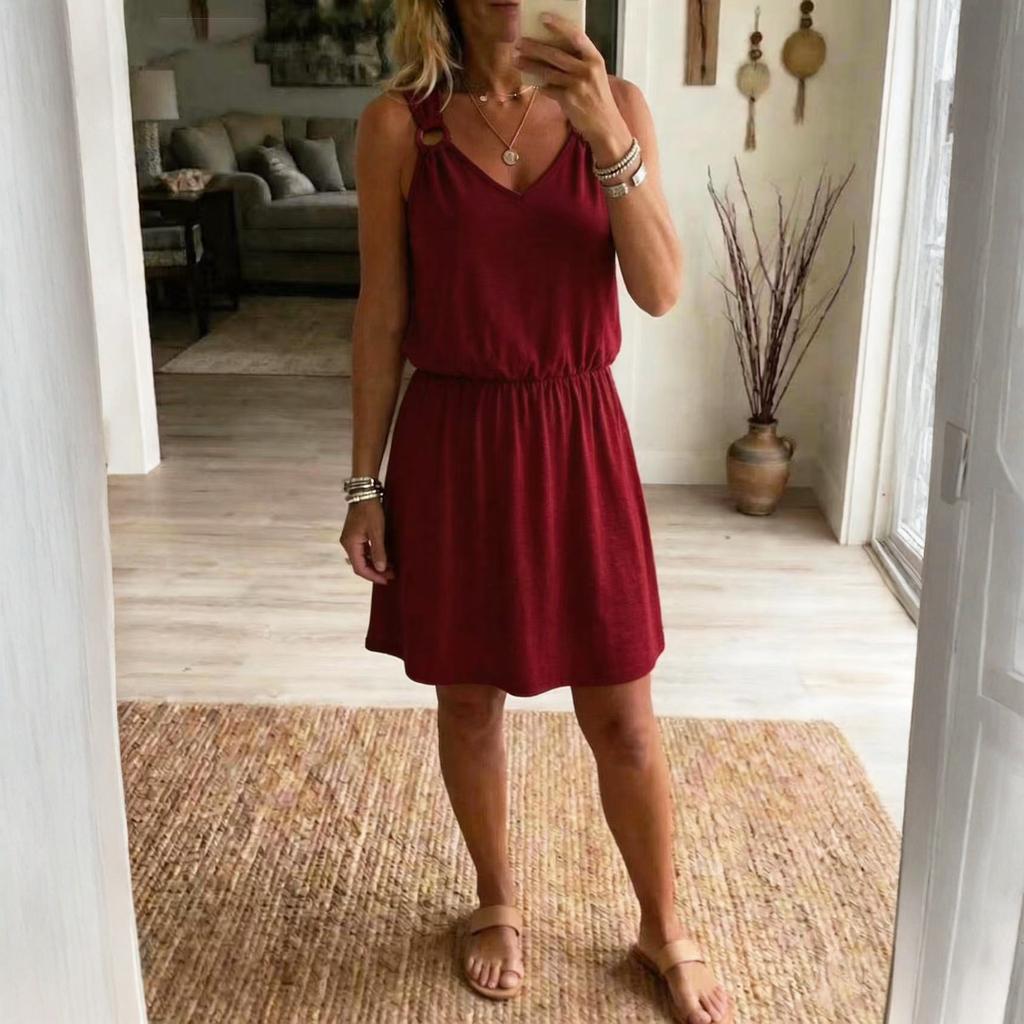 Ladies' Casual And Fashionable Sleeveless V-neck Suspender Comfortable Dress