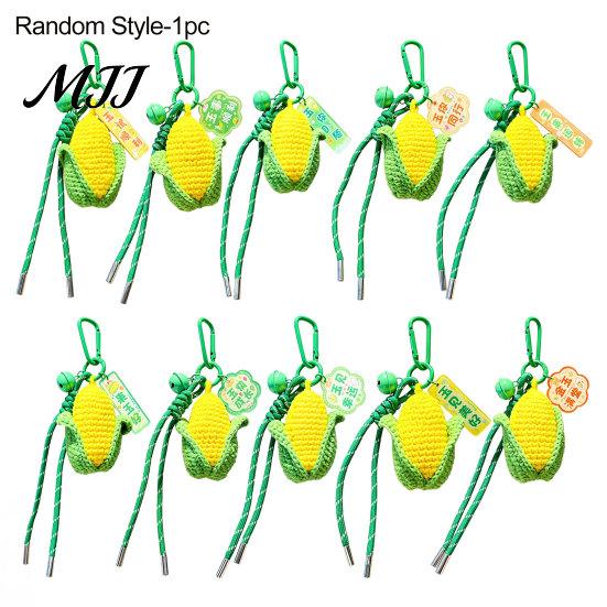 School Bag Decor Crocheted Corn Keychain for Backpacks, Handmade Keyring with Bell Good Luck & Blessing Tag, Simulated Vegetable Charm Pendant