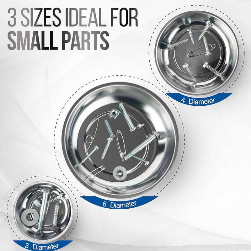 3/4/6 Inches Magnetic Tray Circular Magnetic Parts Bowl Screw Storage Tray Stainless Steel Tools Tray For Auto Suction Pad Tools