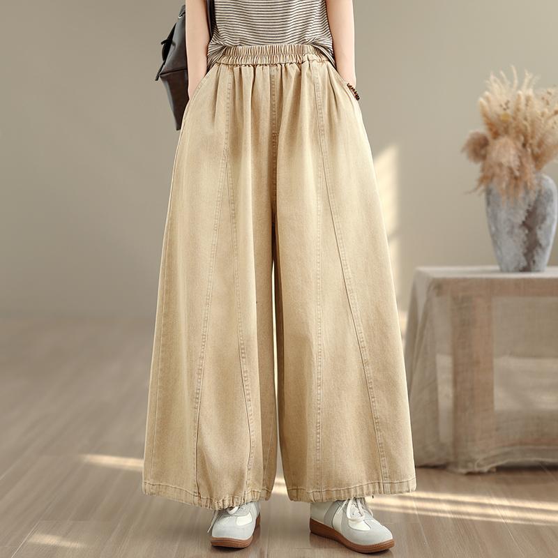 DIMANAF 2026 Summer New Plus Size Women Jeans Elastic Waist Long Pants Loose Casual Denim Cotton Trousers Vintaged