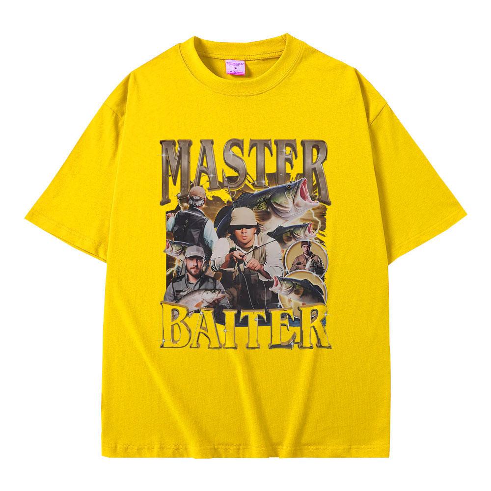 Master Baiter Fisch Angeln Lustiges Meme T-Shirts Herren Damen Lässig Vintage Baumwolle Kurzarm Übergroßes T-Shirt Streetwear Unisex