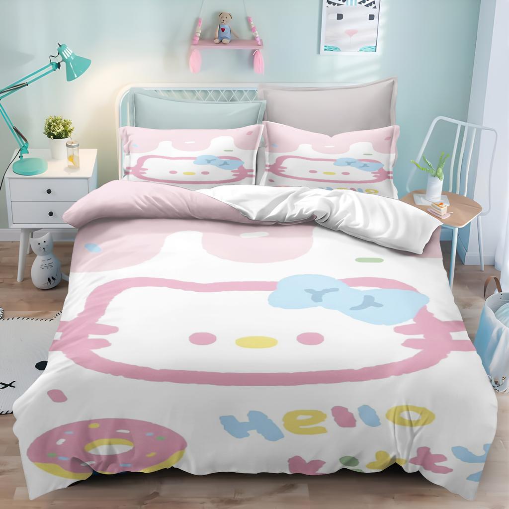 Hello Kitty Bedding Sets Cute Quilt Comforter Bed Cover Duvet Cover Pillow Case 2-3 Pieces Sets Kids Adult Bedroom Decoration