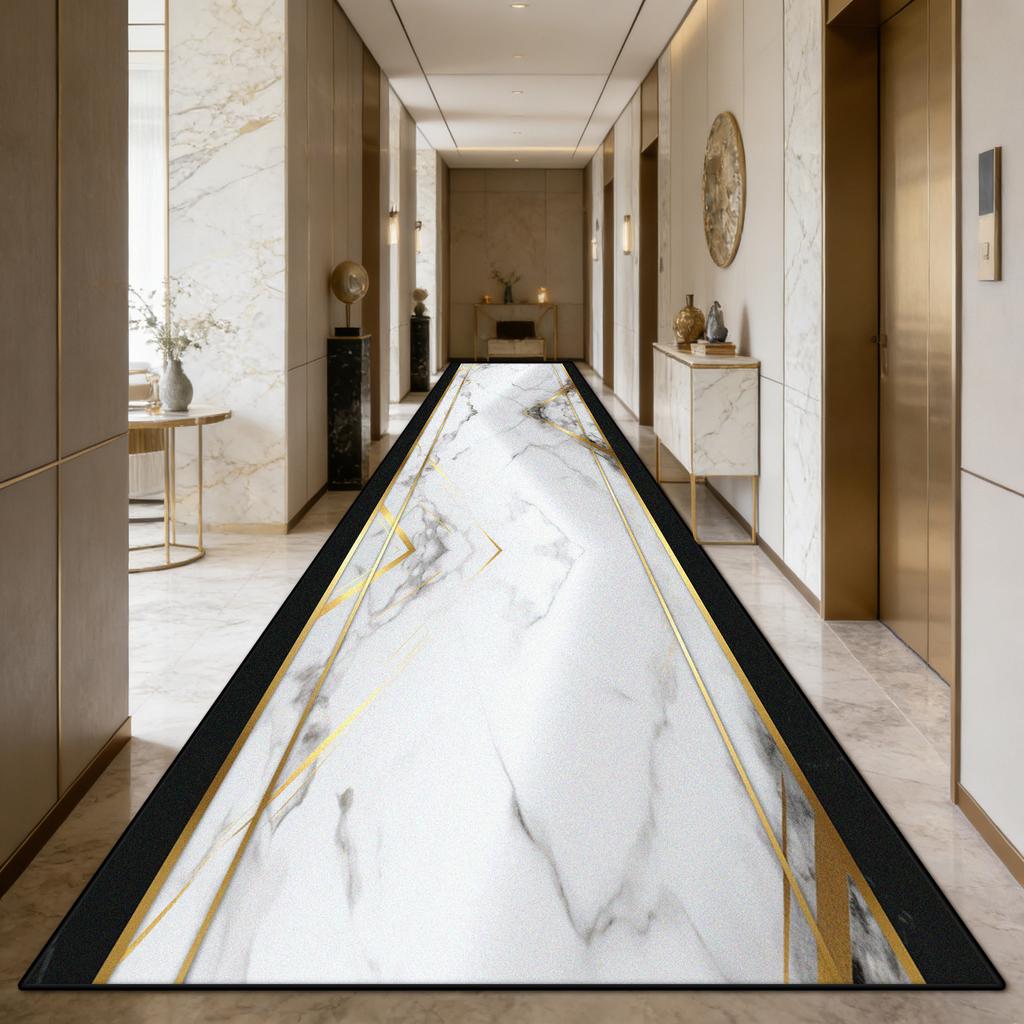 European Style Marble Long Corridor Carpet Luxury Decoration Easy Cleaning Washable Floor Mat Hall Aisle Runner Rug Customizable