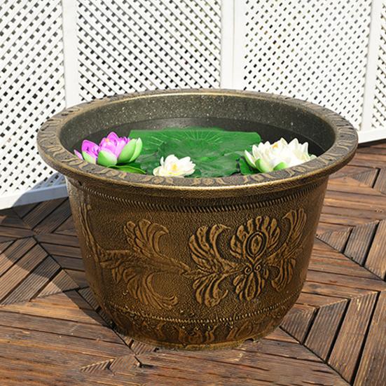 Stor Blomsterpotte Fortykket Plantepotte med Dreneringshull Retro Resin Lotus Plantekasse for Innendørs Utendørs Planter Hagearbeid Hjemme