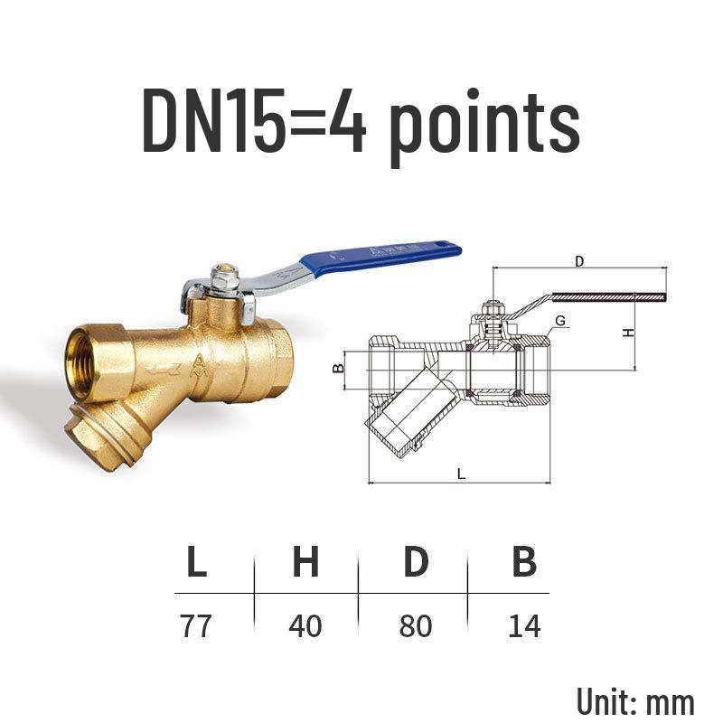 Genuine AMEIKO Brass Filter Ball Valve with Female Thread for Water & Air Conditioning - Manual Valve, 4/6 Points, 1 Inch.