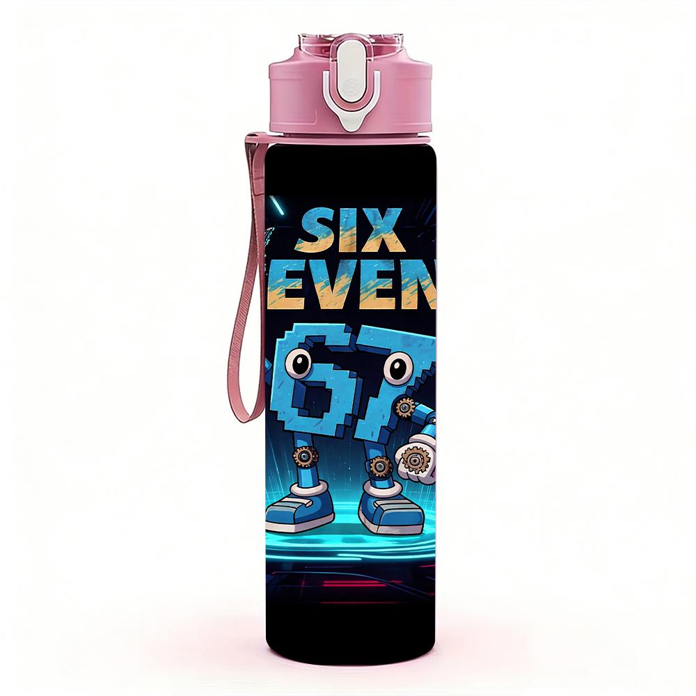 1PC Neon Galaxy Six Seven Graffiti Art 750ml Color Plastic Water Bottle Leakproof Flip Straw Lid For Sports Office Home Use