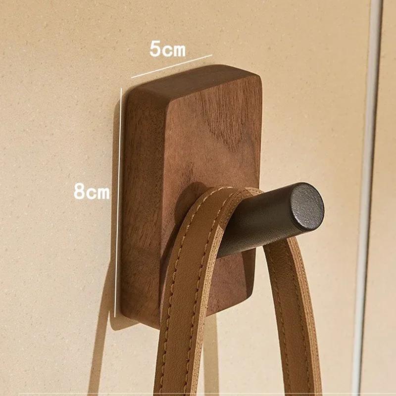 Self-adhesive New Simple Solid Wood Hook Walnut Hanging Hanger Bathroom Wall Hook Bedroom Coat Storage Rack Home Towel Key Decor