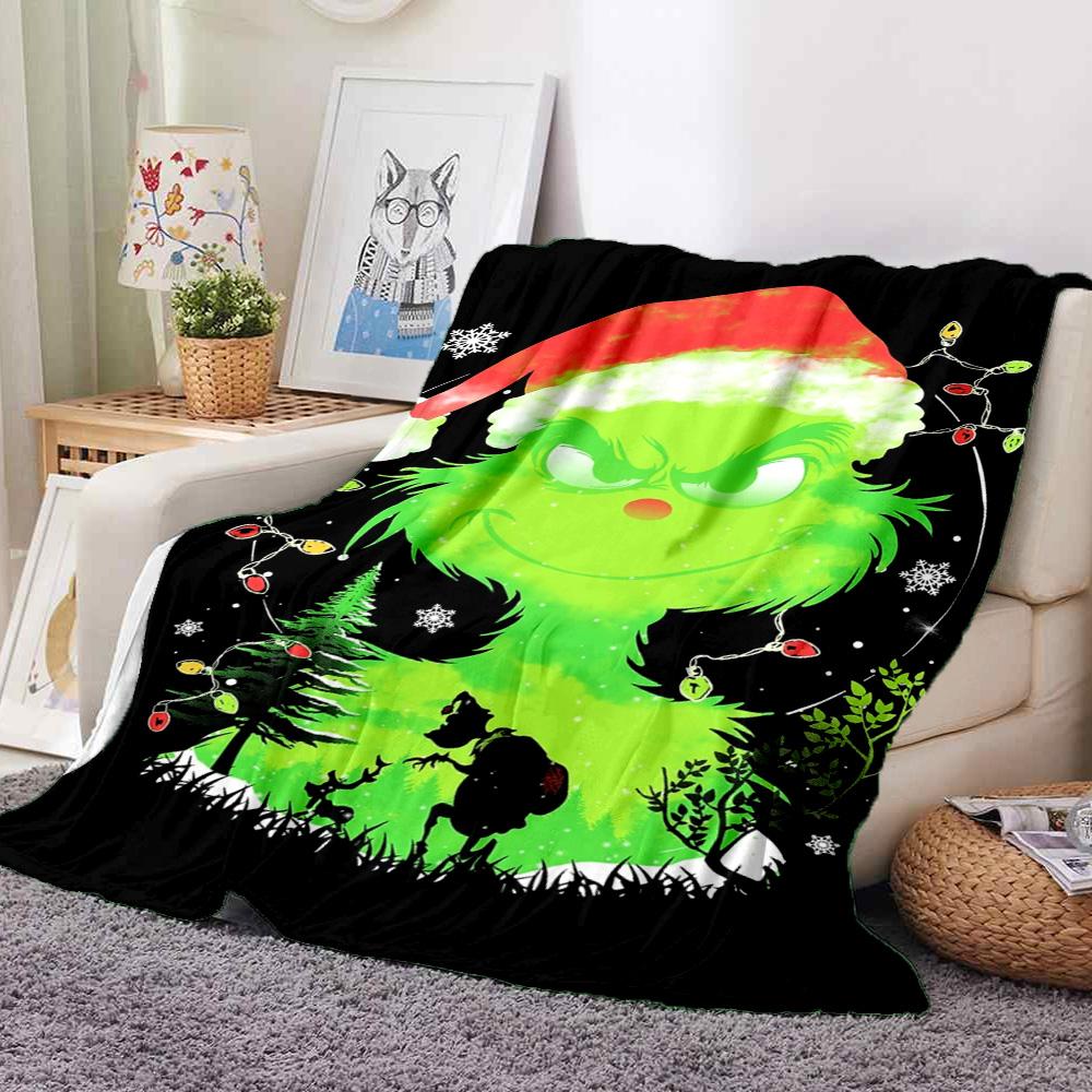 Grinch Christmas Flannel Blanket Throw Blanket Soft Warm Sofa Bed Camping Home Decor Unique Christmas Gift C9211469