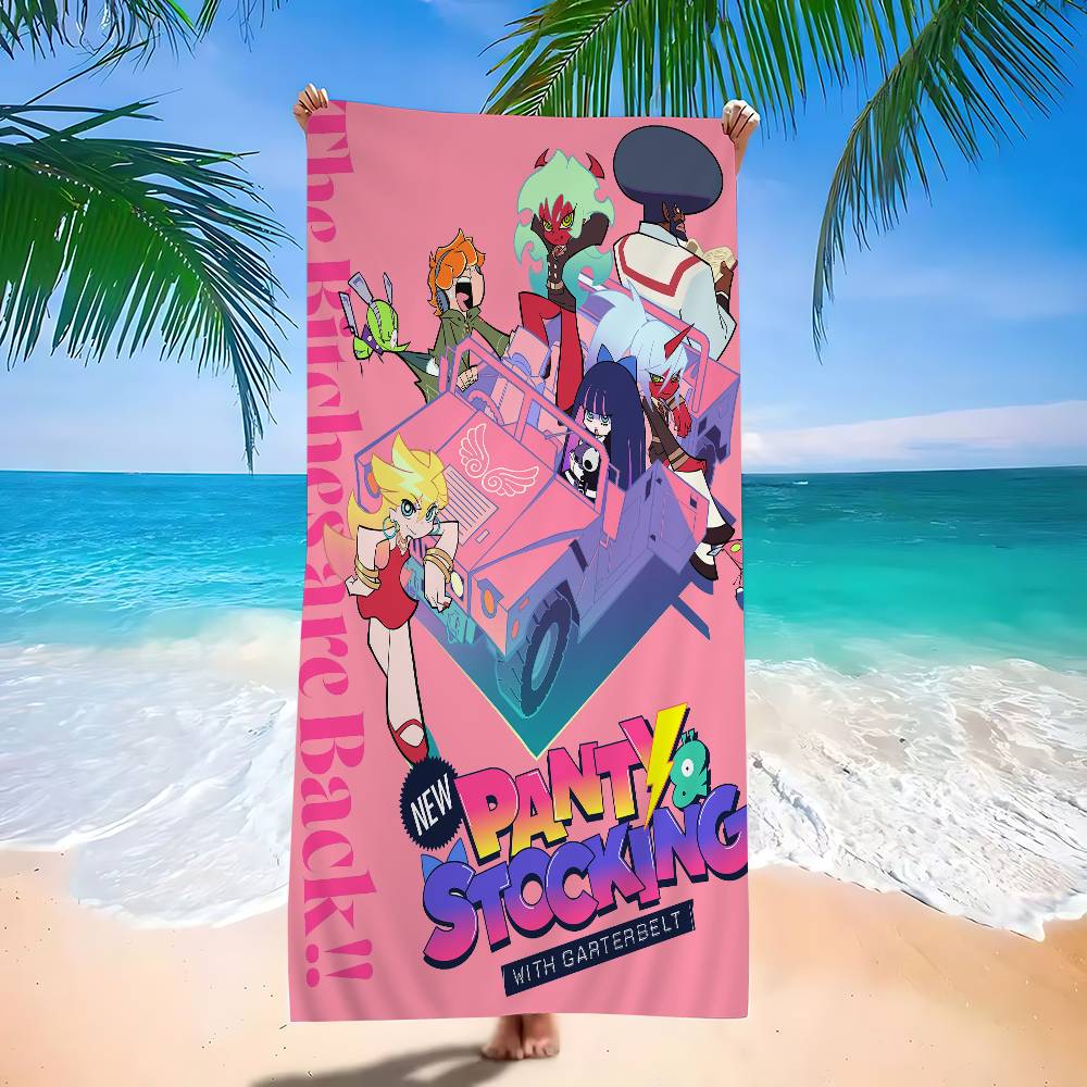 Anime P-Panty And Stocking Microfiber Blanket Quick Drying Beach Towels Oversized Printing Super Absorbent Pool Towel Blanket