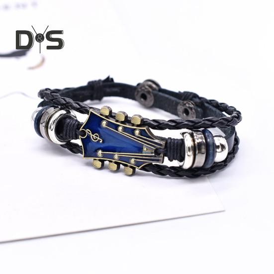 2/3 ks Náramek na punkovou kytaru Retro umělá kůže Zinková slitina Rock Music Náramek Ručně vyrobený pletený vícevrstvý zavinovací náramek pro muže