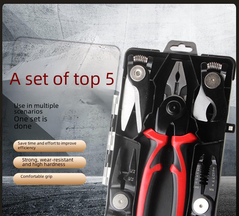Five-in-One Multifunctional Pliers Set: Interchangeable Wire Cutter, Vise, Stripper