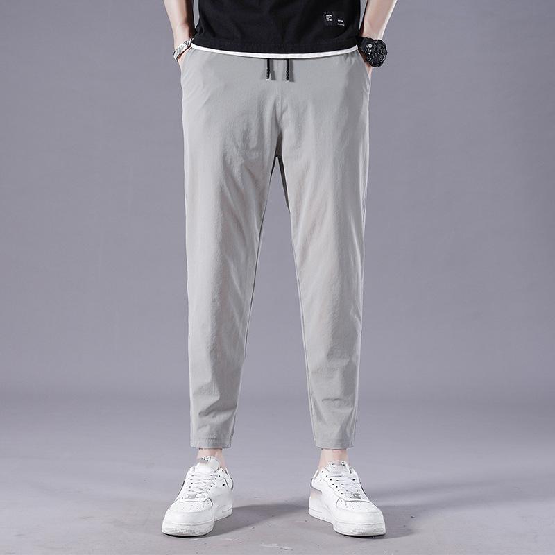 Summer Ice Silk Crop Pants Men's Elastic Casual Edition Loose and Quick Drying Sports Large Crop Pants