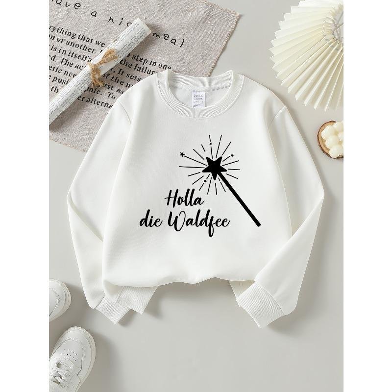Kids Crewneck Sweatshirt, Forest Fairy with Star Wand Graphic Print, Soft Comfort Pullover 110