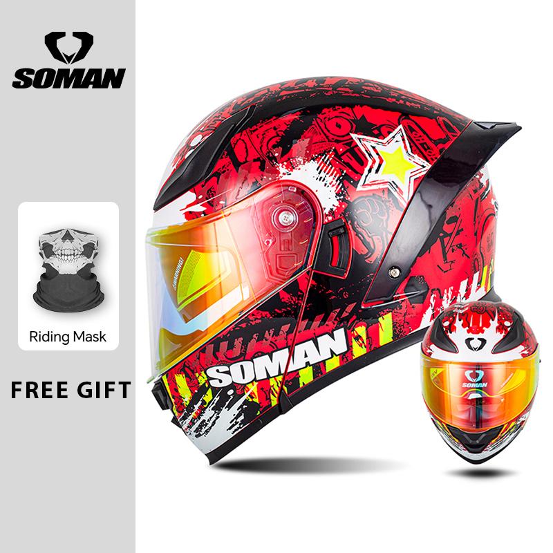 Full Face Racing Helmets Winter Warm Double Visor Flip Up Motorcycle Helmets Motorbike DOT Approved Modular Helmet